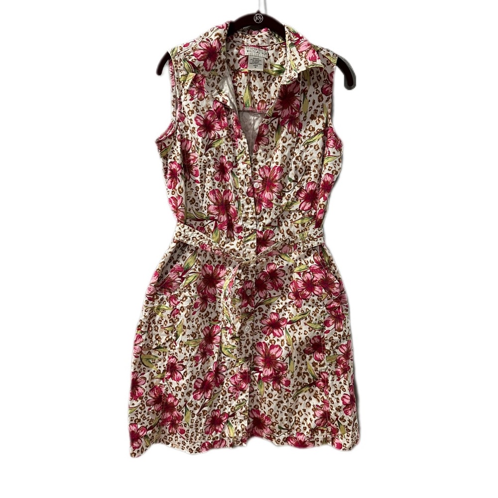 Y2K Animal Print Floral Belted Collared Button Down Dress with Pockets